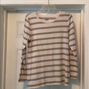 Old Navy White Long Sleeve Tee W/ Black Stripes
